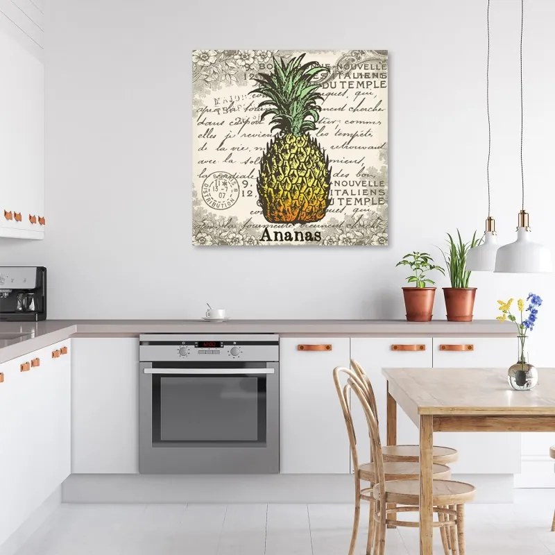 Quadro su tela, Ananas vintage  Dimensioni 30x30