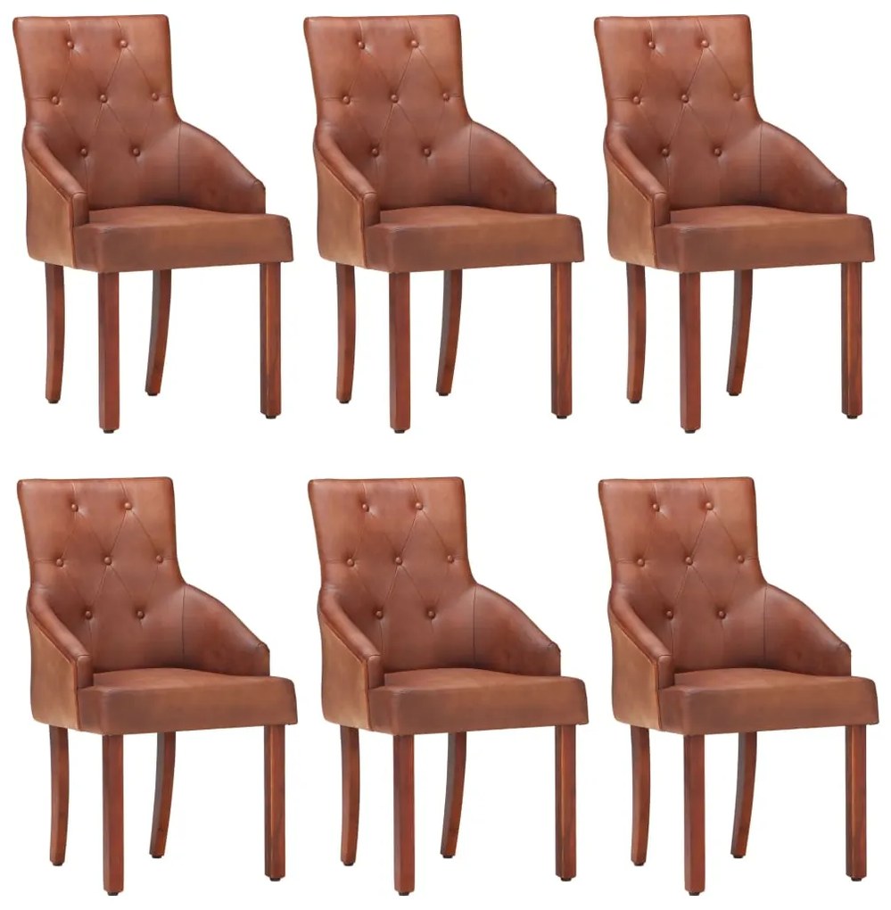 Sedie Da Pranzo 6 Pz Marroni İn Vera Pelle Di Capra /