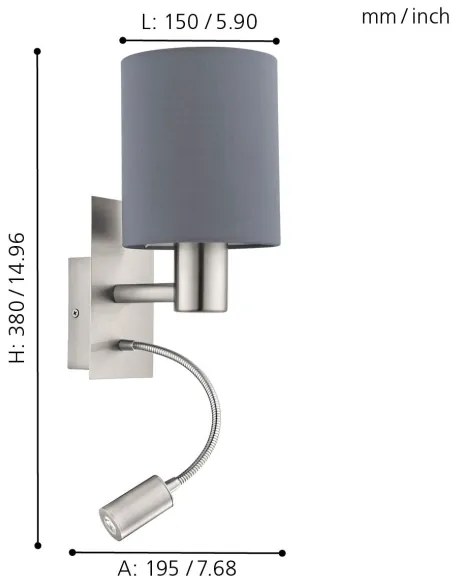 Eglo 96479 - Lampada LED flessibile PASTERI 1xE27/40W+LED/3,8W grigio