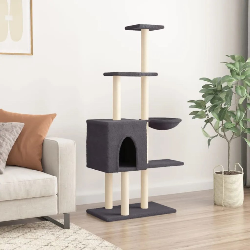 Albero per gatti con tiragraffi in sisal grigio scuro 145 cm