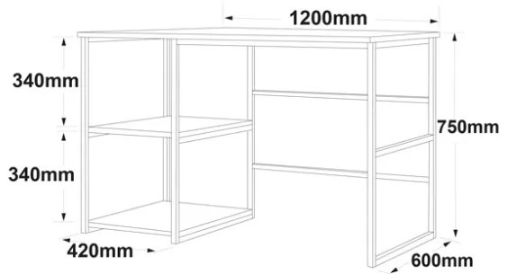 Scrivania Industrial Con Ripiani Laterali 120x60x75H Oro E Bianco Voyage