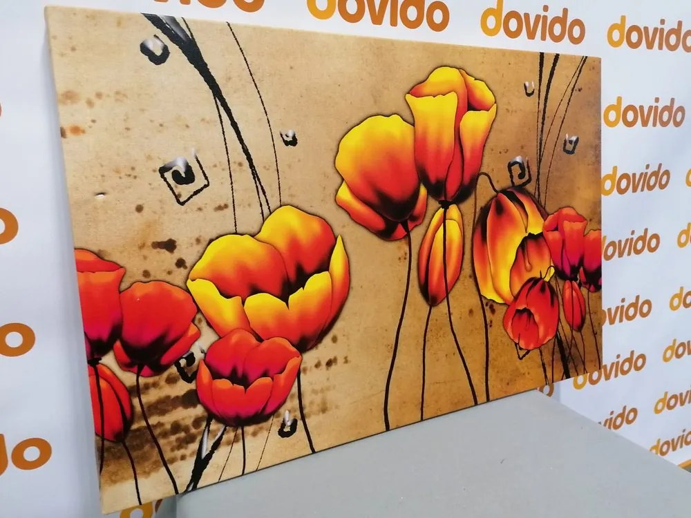 Quadro su tela – Papaveri rossi in stile etnico