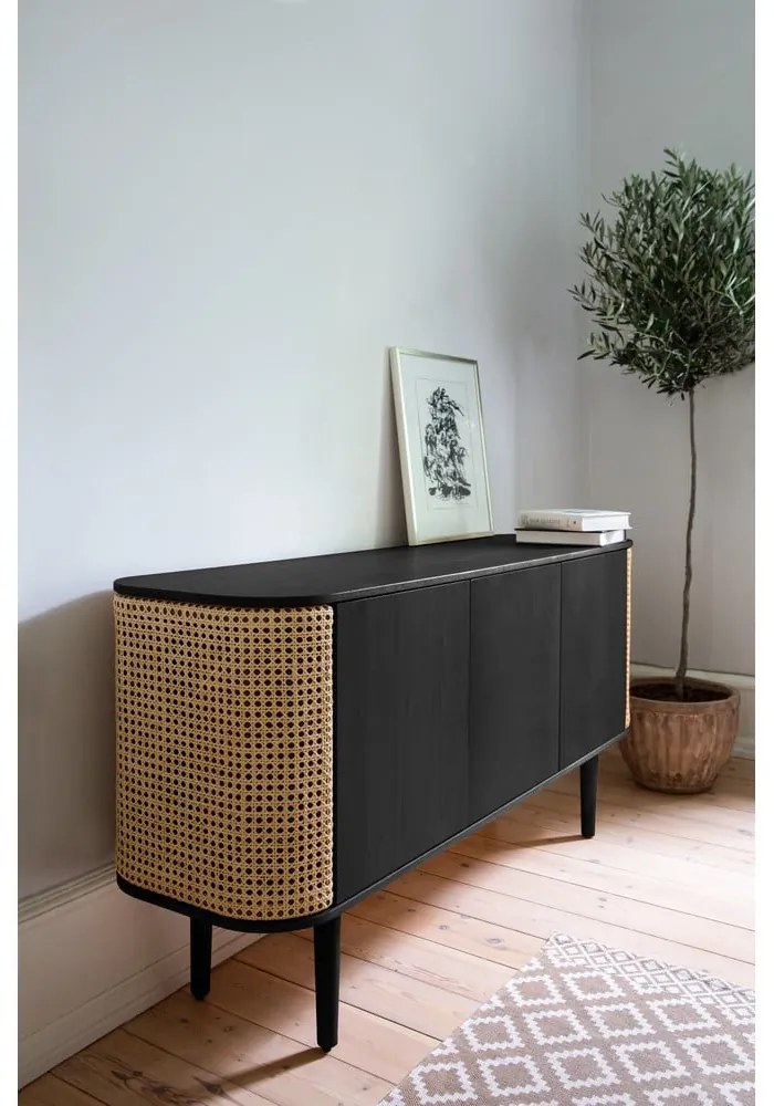 Cassettiera bassa in rovere decorata in nero e naturale 150x75 cm Treasures - UMAGE