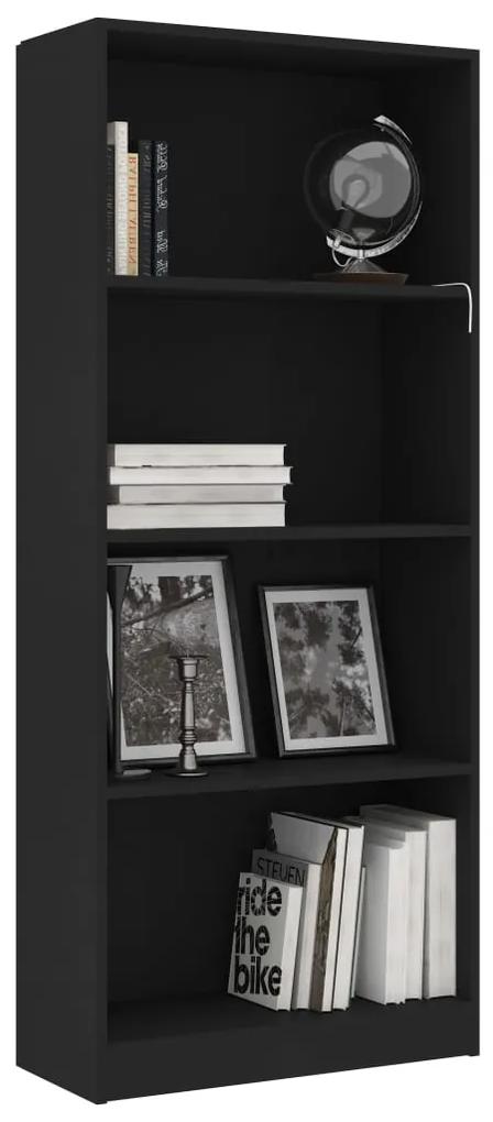 Libreria a 4 ripiani nera 60x24x142 cm in truciolato