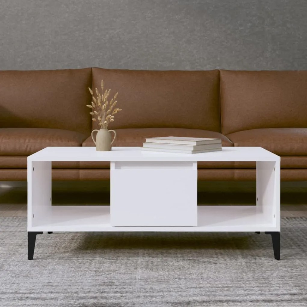 Tavolino Salotto Bianco Lucido 90x50x36,5 Cm Legno Multistrato /