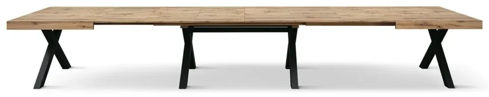 Tavolo GALLIPOLI in legno nobilitato effetto rovere rustico con gambe a X in legno antracite, allungabile 180×90 cm – 480×90 cm