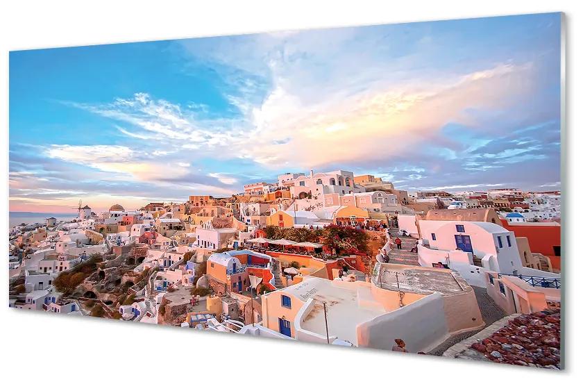 Quadro vetro acrilico Grecia Panorama City Sunset 100x50 cm
