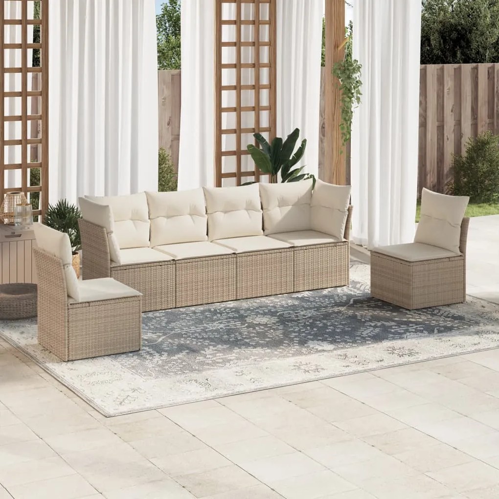 Set divano da giardino 6 pz con cuscini beige in polyrattan