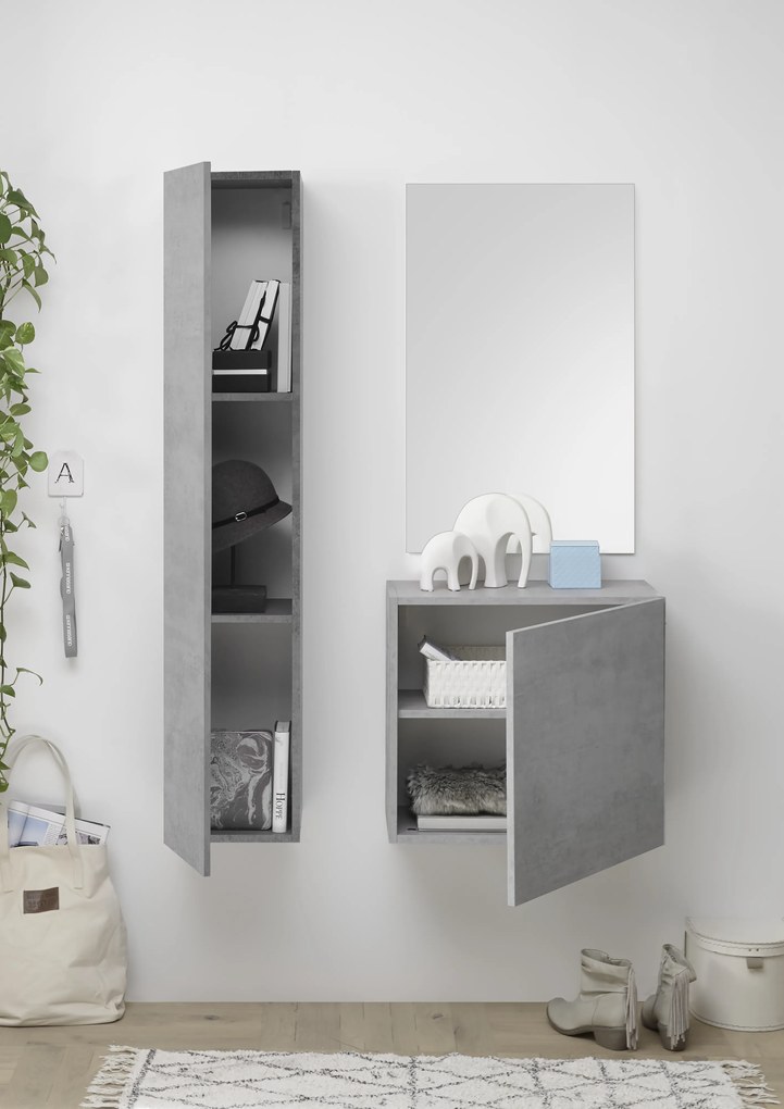 Mobile da ingresso Coly con colonna in finitura Cemento