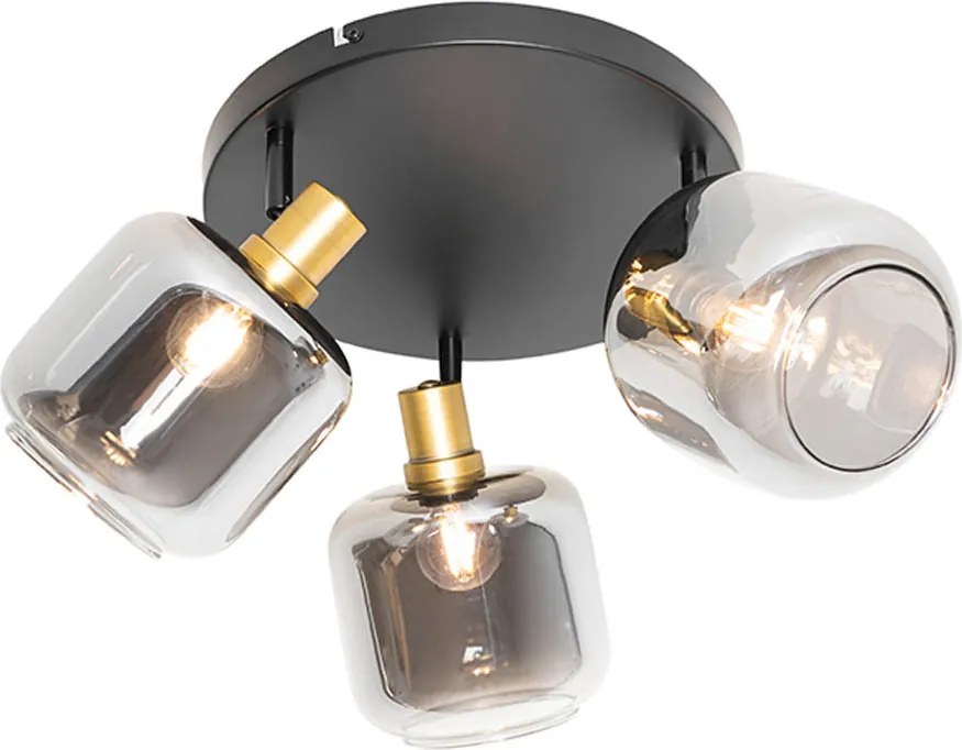 Faretto da soffitto intelligente nero con oro e vetro fumé incl. 3 wifi P45 - Zuzanna
