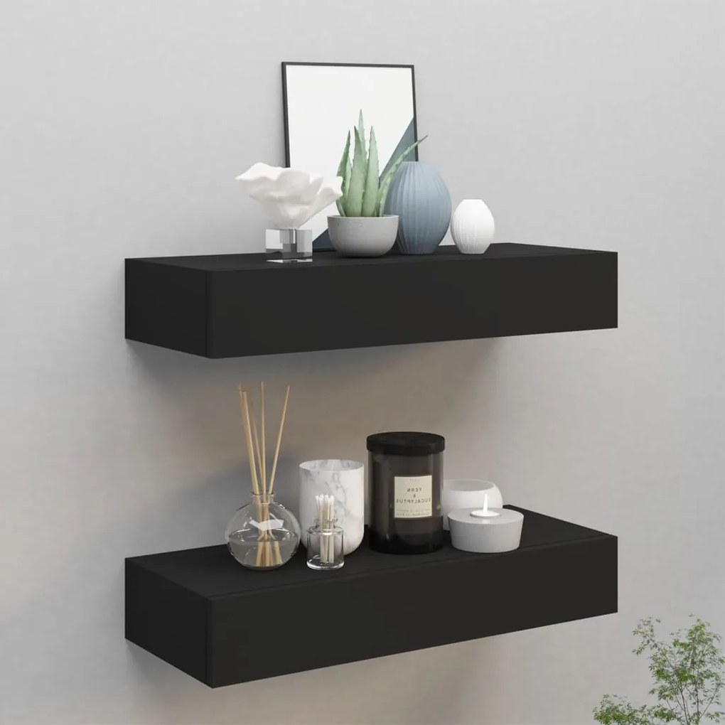Scaffali Con Cassetti Da Parete 2 Pz Neri 60x23,5x10 Cm Mdf /