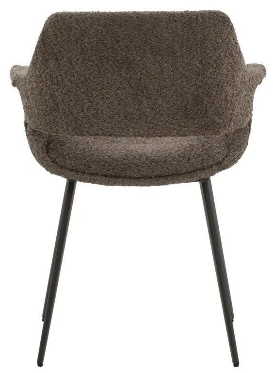 Set di sedie EMBAJADORES in tessuto tortora effetto bouclé e gambe in metallo nero, con braccioli