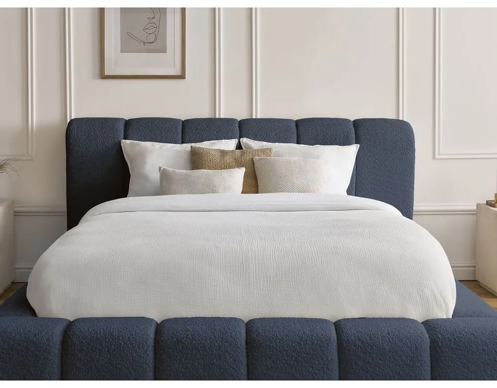 Letto matrimoniale imbottito blu scuro contenitore e rete inclusi 180x200 cm Denali - Bobochic Paris