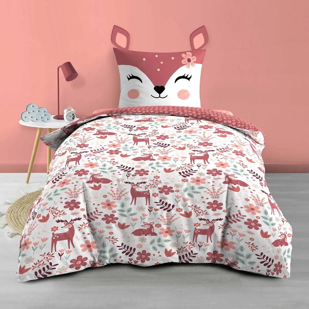 Set copripiumino e federa da bambini bianco/rosa in cotone per letto singolo 140x200 cm Bichette – douceur d'intérieur