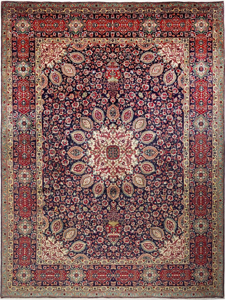 Tabriz Tappeto 300 x 400 Blu (Iran) Annodato A Mano