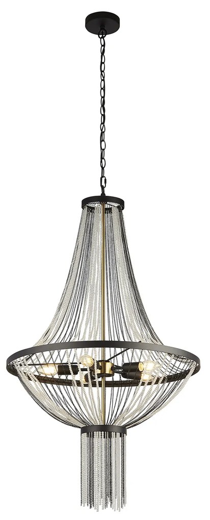 Lampadario Contemporaneo Baguette Acciaio Nero Policarbonato Ottone 5 Luci E14