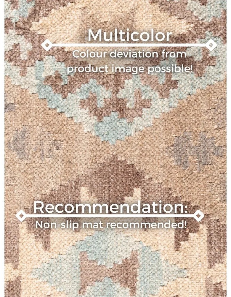 Passatoia azzurra/beige in lana reversibile/tessuta a mano 60x190 cm Kamal Dune – Nouristan