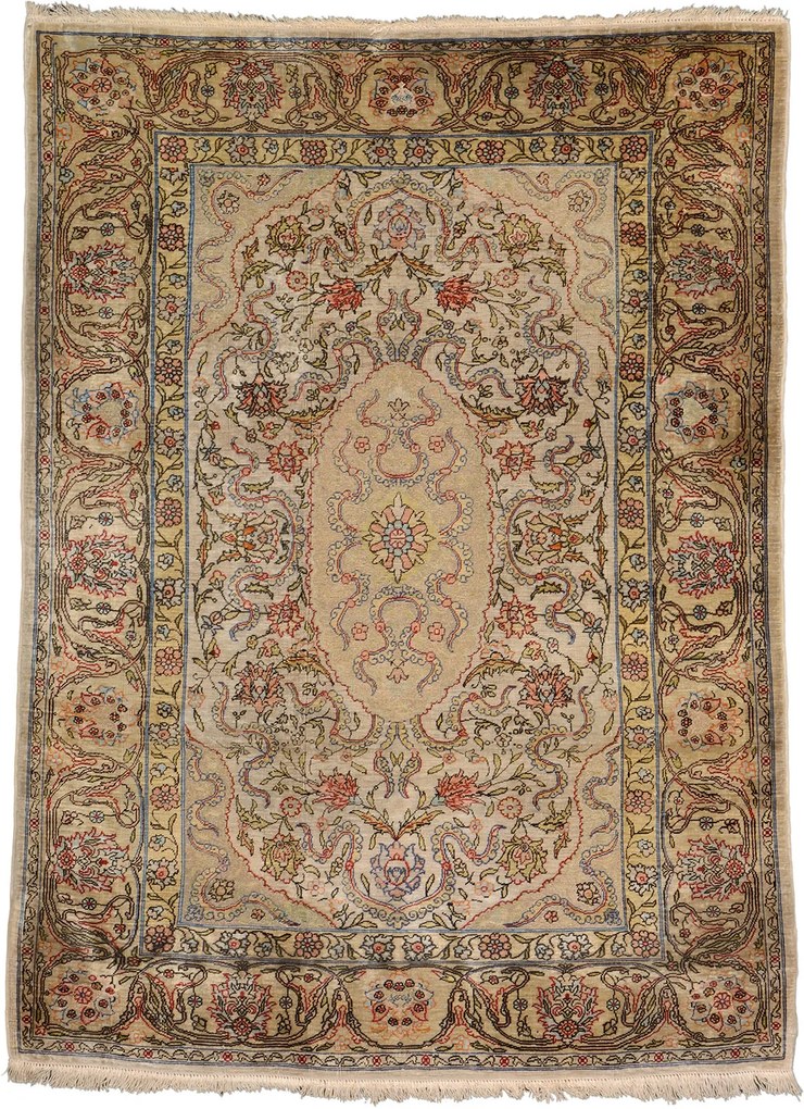 Hereke Tappeto orientale 100x80 Beige (Tacchino) Annodato A Mano