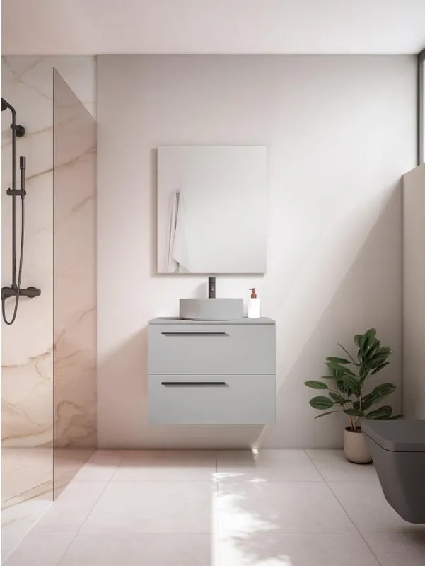 Mobile da bagno sospeso sotto lavabo L 70 x H 55 x P 39.5 cm grigio laccato opaco, 2 cassetti VISOBATH Mia