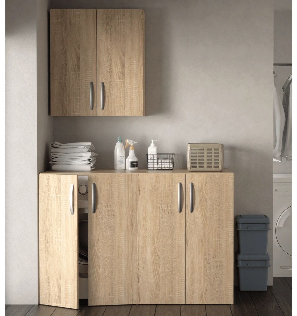 Mobile Per Lavatrice/Asciugatrice 135x70 Quattro Ante Con Pensile Sospeso Esseci Arredo Bagno "Denise"