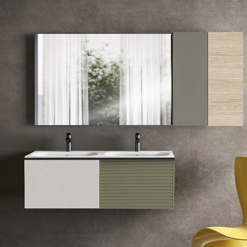 Mobile sottolavabo e lavabo Pixel verde salvia/grigio pastello L 120 x H 40 cm 2 vasche 2 cassetti