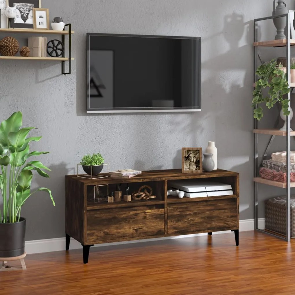 Mobile Tv Rovere Fumo 100x34,5x44,5 Cm İn Legno Multistrato /