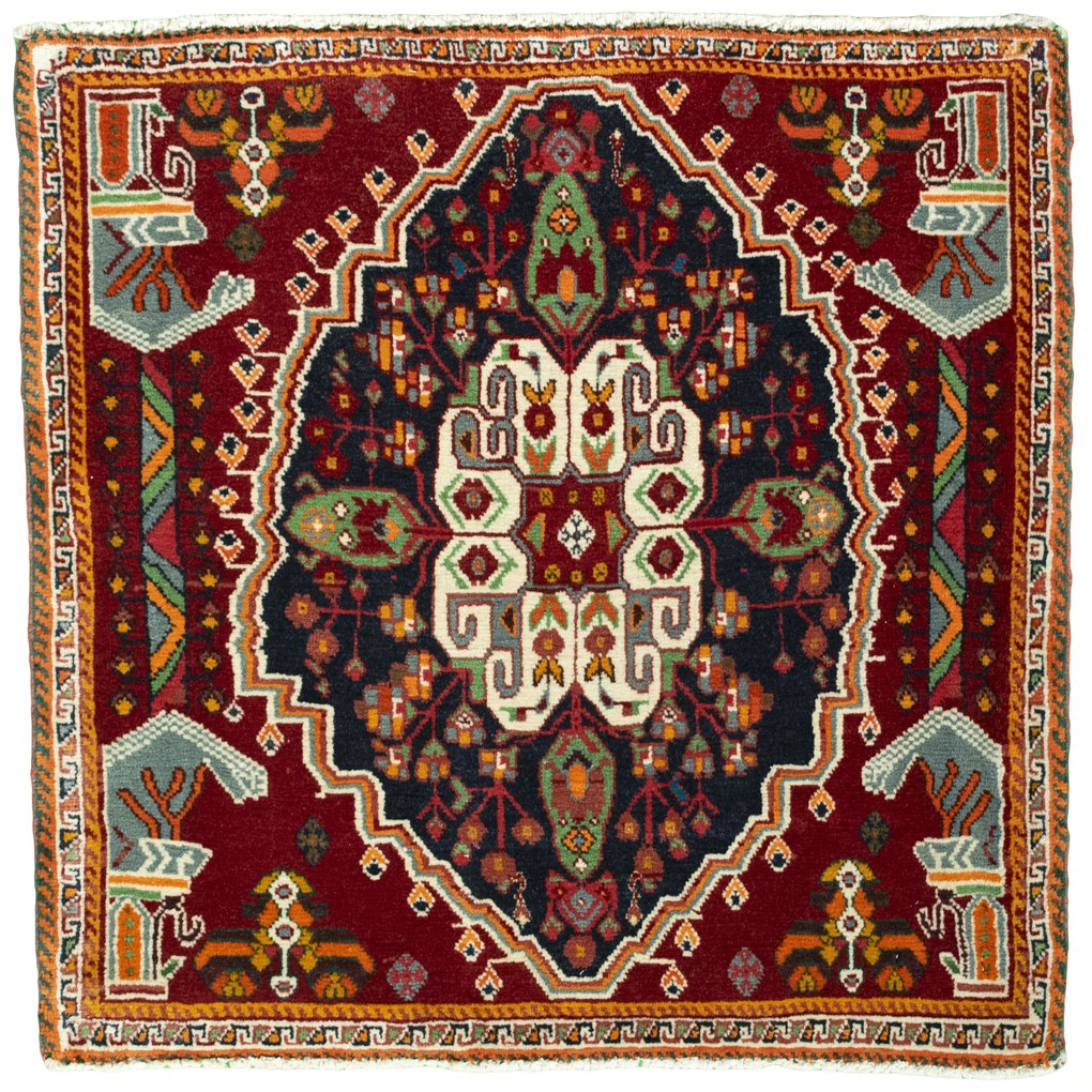 Shiraz Tappeto 80x70 Rosso (Iran) Annodato A Mano