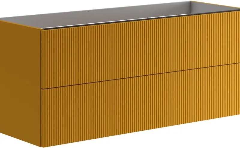 Mobile da bagno sospeso sotto lavabo Opera 2 cassetti L 119.5 x H 50 x P 45.5 cm senape laccato opaco cannettato