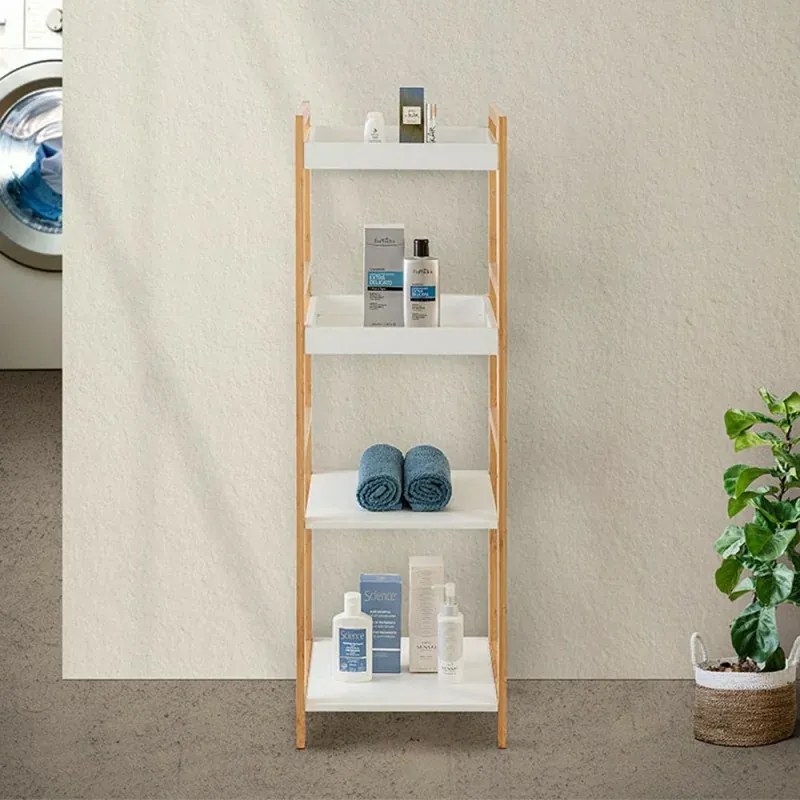 Scaffale per bagno in legno bamboo bianco 4 mensole Tahiti