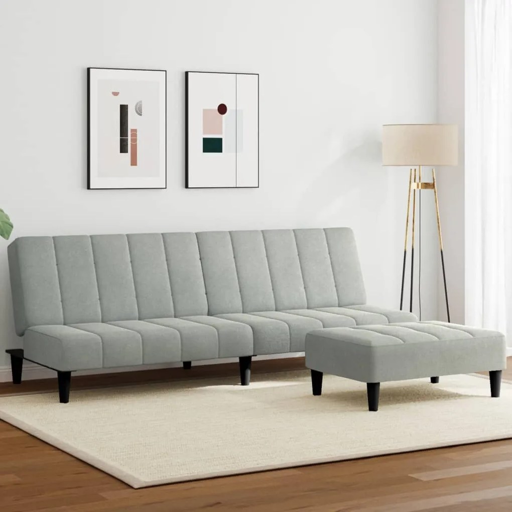 Divano Letto A 2 Posti Con Poggiapiedi Grigio Chiaro İn Velluto /