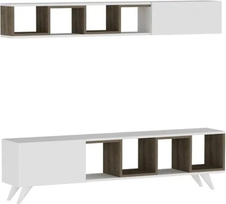 Mobile TV Con Piedini 180 Cm Con Mensola Superiore Priscilla Bianco E Noce