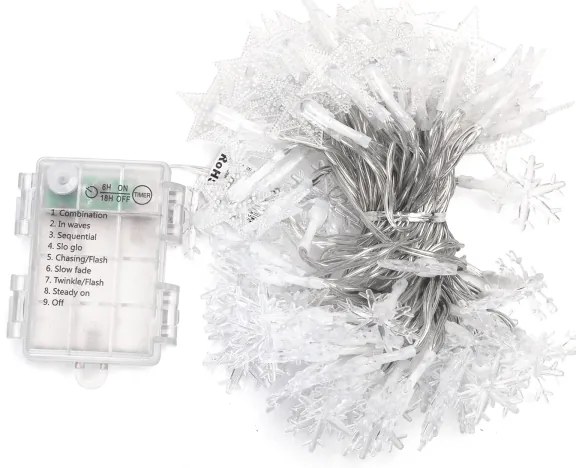 Aigostar - Catena luminosa natalizia LED da esterno 100 LED/8 funzioni 3xAA 10 m IP44 bianco freddo