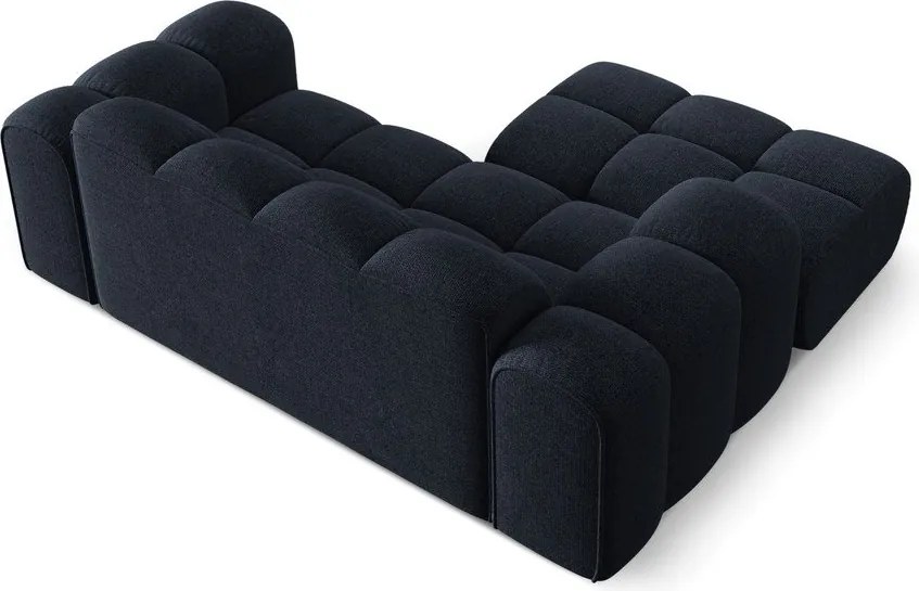 Divano angolare blu scuro (con penisola a sinistra/con chaise lounge) con rivestimento in ciniglia Treno – Cosmopolitan Design