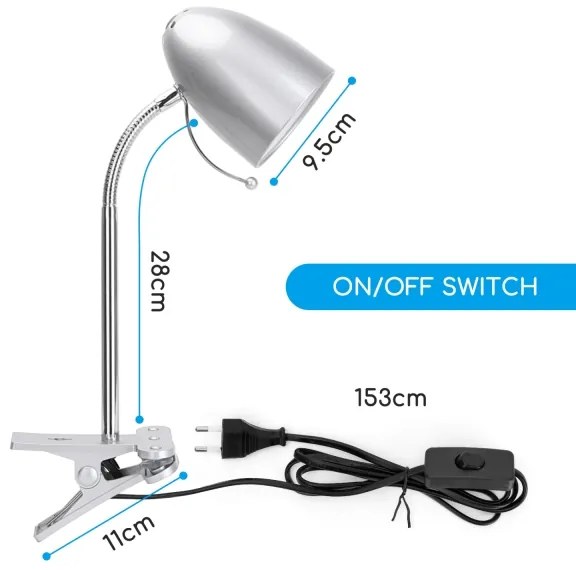 Aigostar -  Lampada da tavolo con morsetto 1xE27/11W/230V argento/cromo