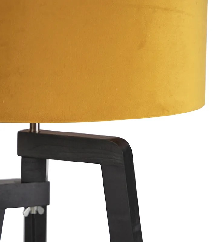 Lampada da terra treppiede nera con paralume giallo e oro 50 cm - Puros