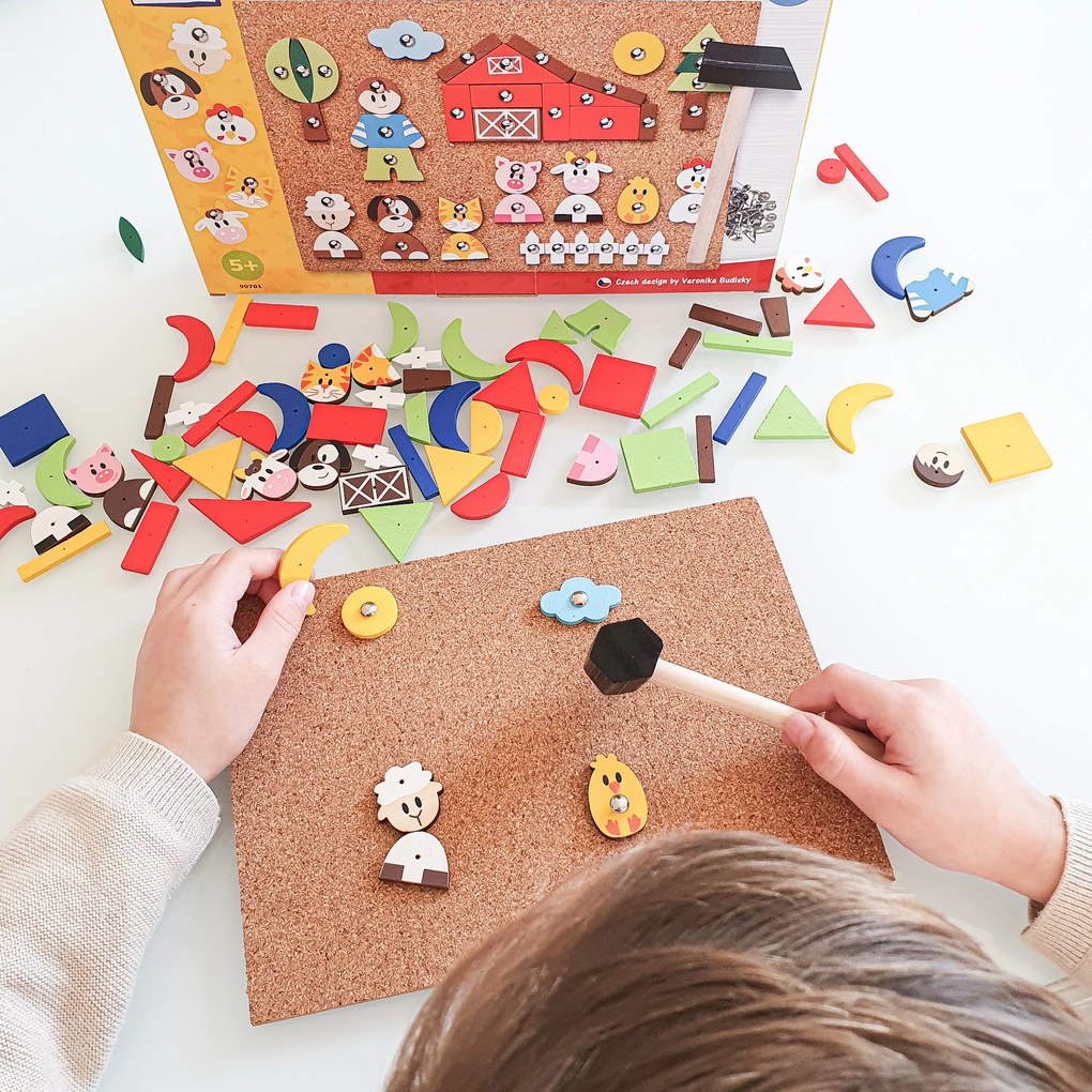 Lavagna di sughero con forme da inchiodare - Animali, 150 pezzi