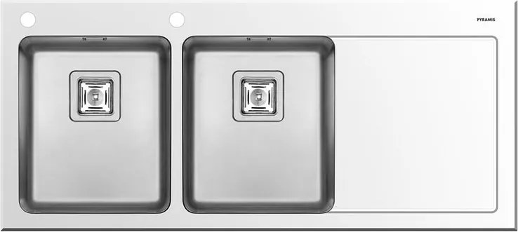 Lavello integrato 2 vasche in vetro bianco PYRAMIS Crystalon L 52 x L 116 cm, sgocciolatoio a destra