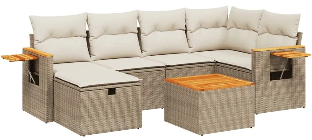 Set divani da giardino 7 pz con cuscini beige in polyrattan