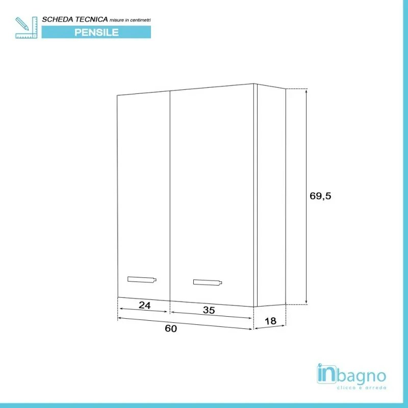 Pensile bagno sospeso 60 cm larice con ante e ripiano interno Desya