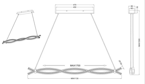 Reality - Lampadario LED a sospensione con filo WAVE LED/16W/230V + LED/9W