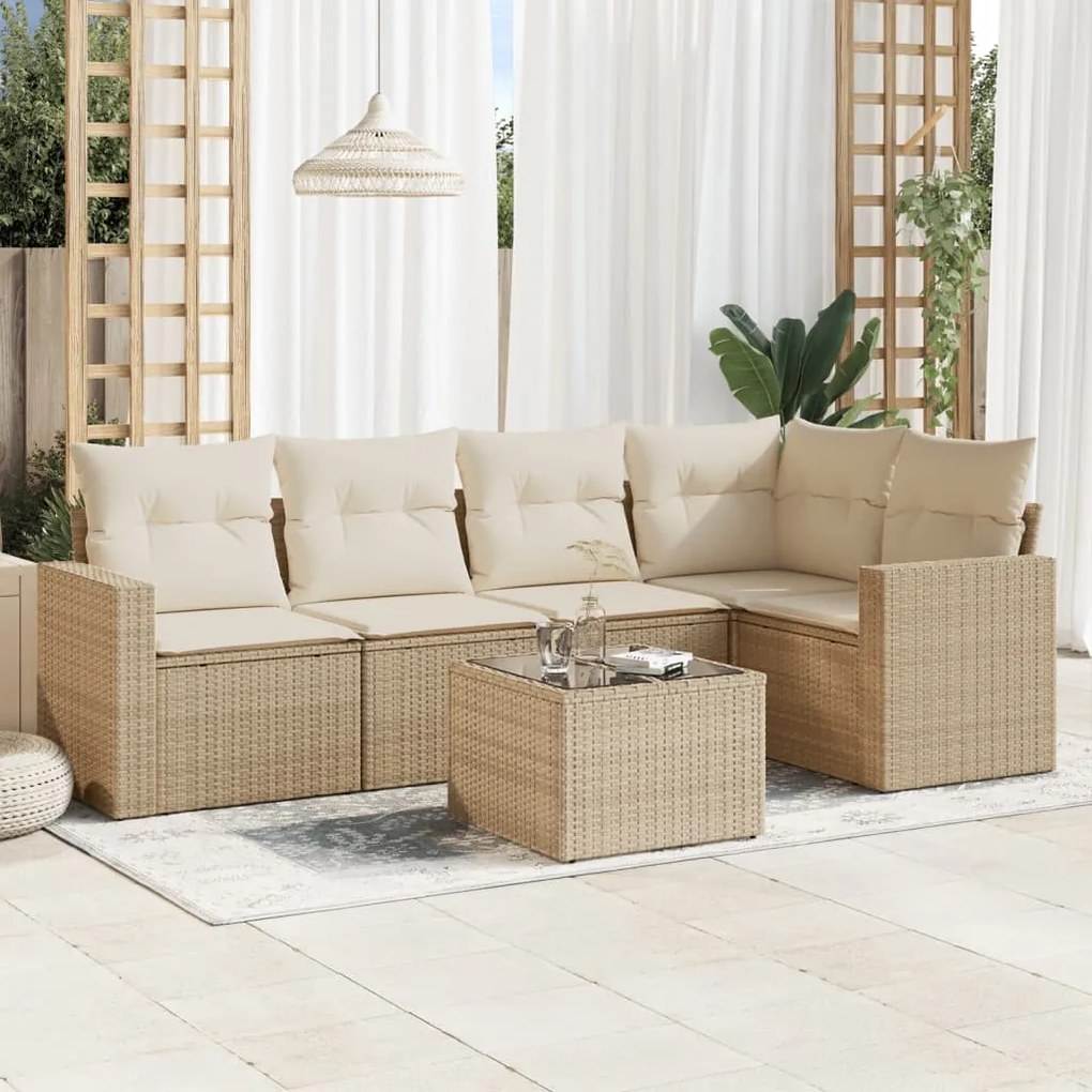 Set divano da giardino 6 pz con cuscini beige in polyrattan