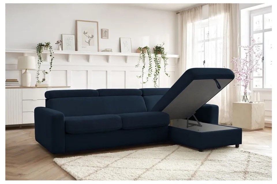 Divano angolare in blu scuro allungabile (con composizione variabile) Monaco – Bobochic Paris