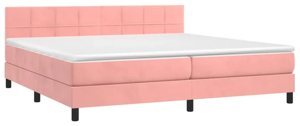 Letto a molle con materasso e led rosa 200x200 cm in velluto