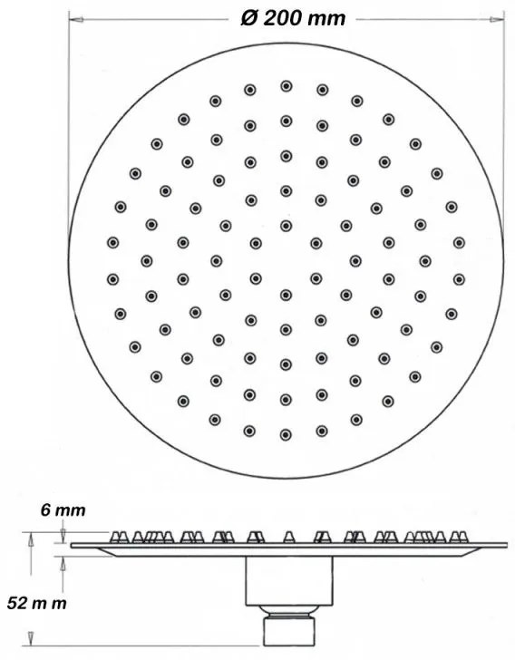 Soffione tondo per la doccia diam. 20 cm in acciaio inossidabile