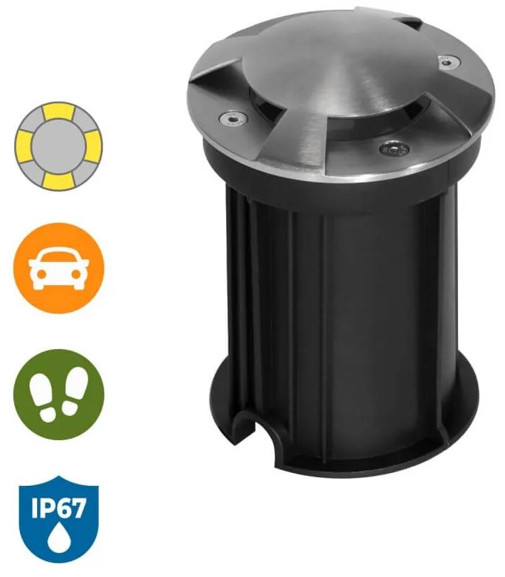Faretto Carrabile 4 Direzioni MR16 IP67, Acciaio INOX 12/24V, Inox Colore del corpo Alluminio