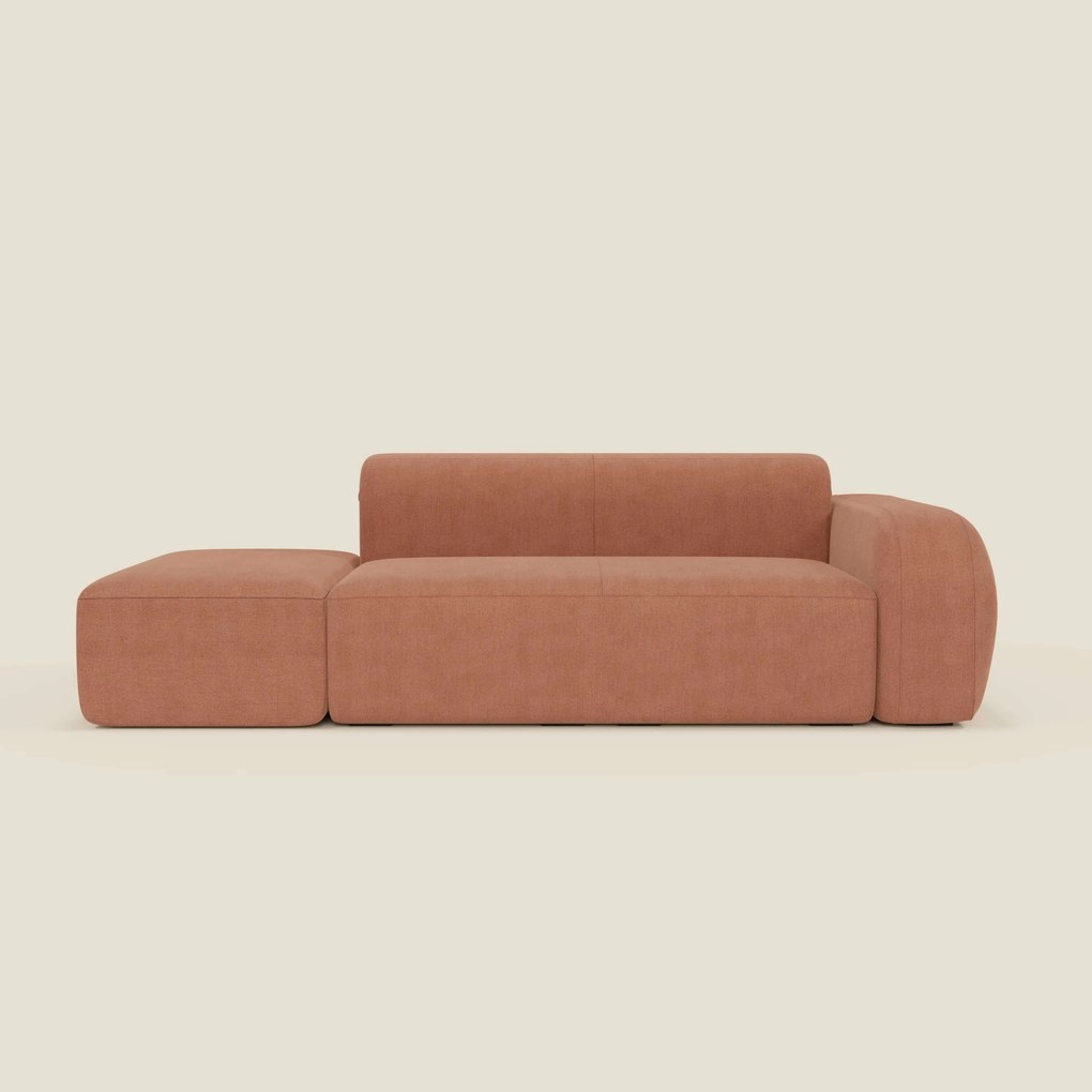 BonBon Divano modulare componibile – Composizione con pouf terminale in tessuto smacchiabile T23 pesca