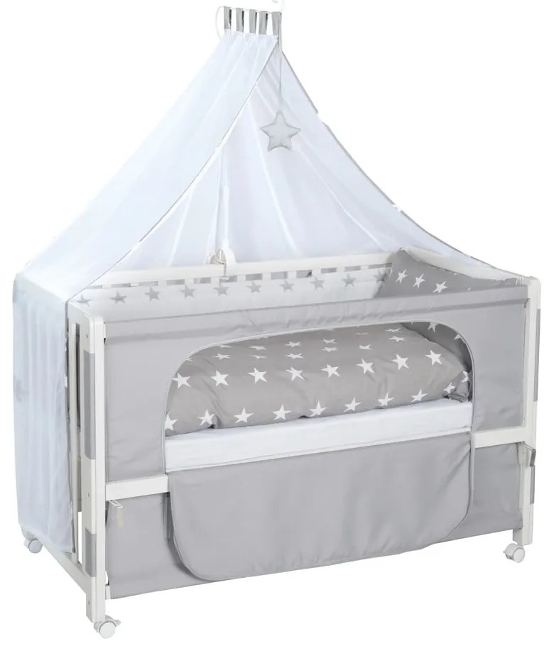 Culla bianca su ruote con baldacchino 60x120 cm Little stars - Roba