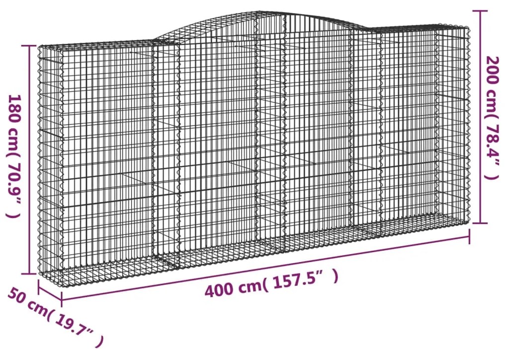 Cesti Gabbioni ad Arco 7 pz 400x50x180/200 cm Ferro Zincato