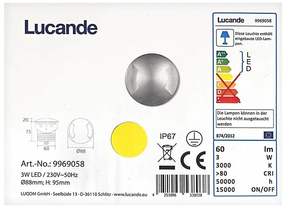 Lucande - LED Lampada da incasso per esterni HELENE LED/3W/230V IP67
