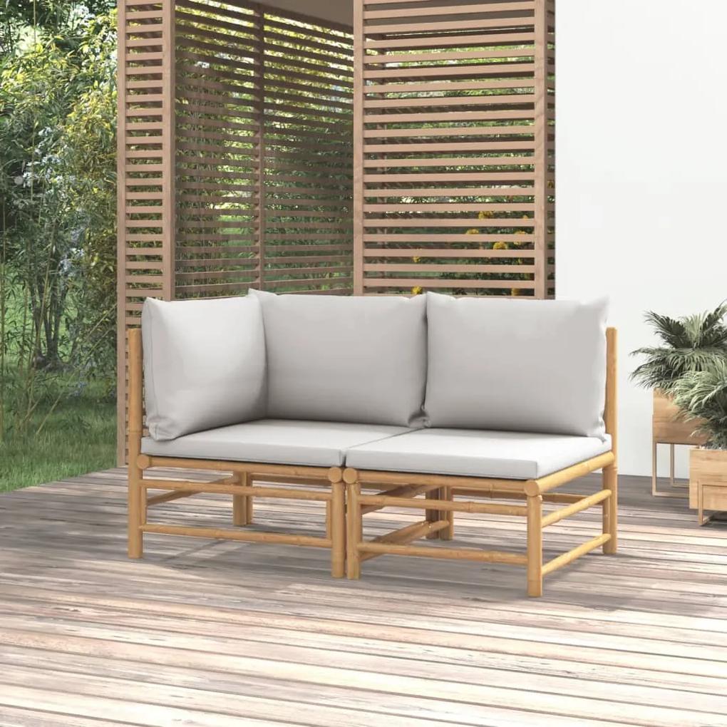 Set salotto da giardino 2pz con cuscini grigio chiaro bambù